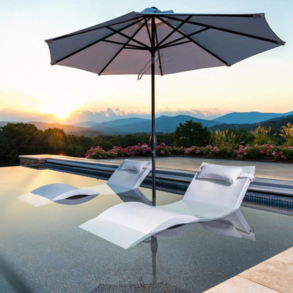 black stripe patio umbrella Ins French Country Black Striped Round Scalloped Patio Umbrella