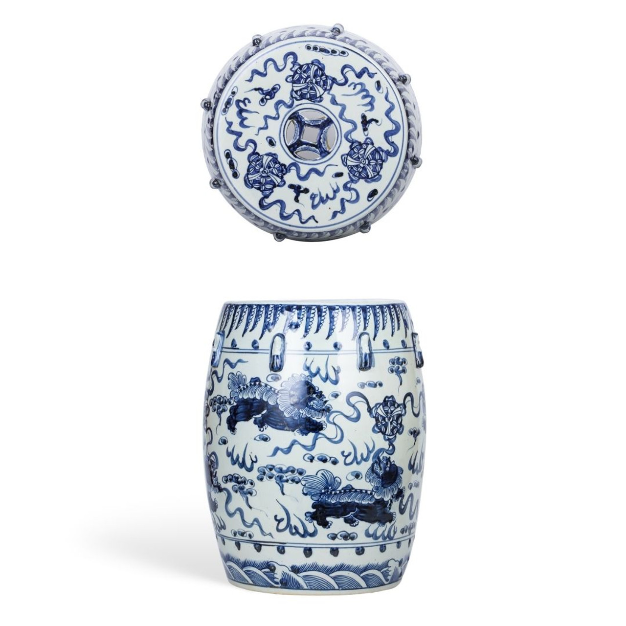 Asian Lion Blue And White Porcelain Garden Stool Asian Lion Blue And White Porcelain Garden Stool