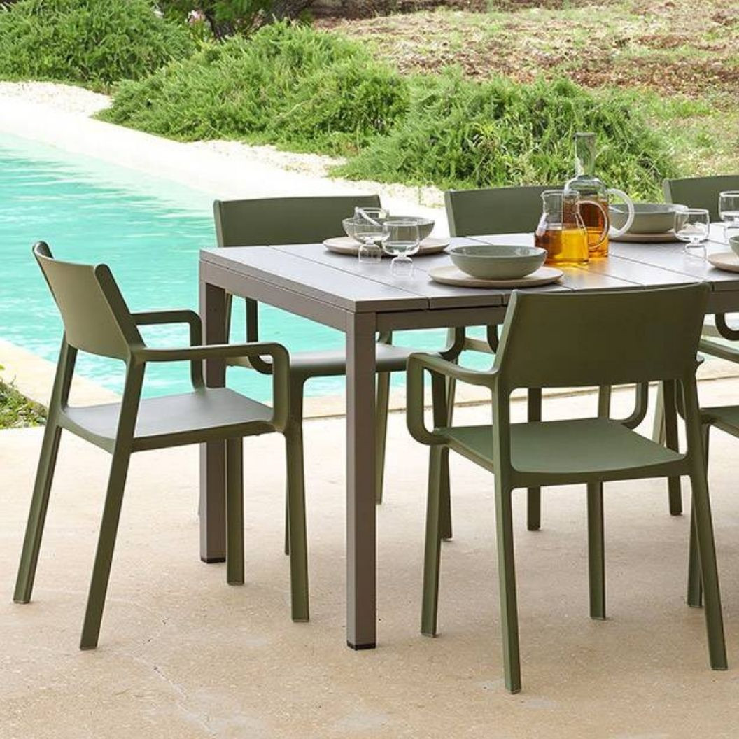 RIO Table + TRILL Dining ArmChairs | 9 pc Outdoor Set