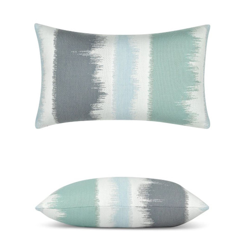 Murmur Lumbar Pillow studio image with inset of pillow pattern side view