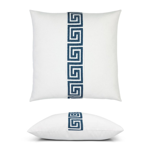 Voyager Lagoon pillow design with Greek key design on front face