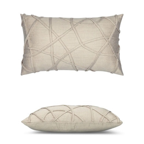 Illusion Linen Lumbar Elaine Smith outdoor pillow, 12" x 20" | front view with side-view inset