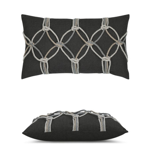 Carbon Rope Elaine Smith outdoor pillow, 12" x 20" | front view with side-view inset
