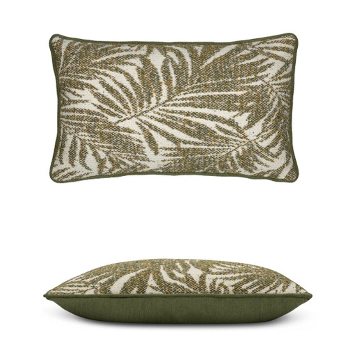 Canopy Fern Lumbar Elaine Smith outdoor pillow, 12" x 20" — front view with side-view inset