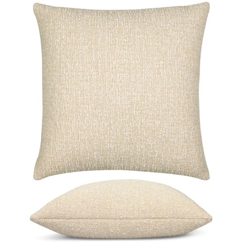 Alto Crema Elaine Smith outdoor pillow, 22" square — front view with side-view inset