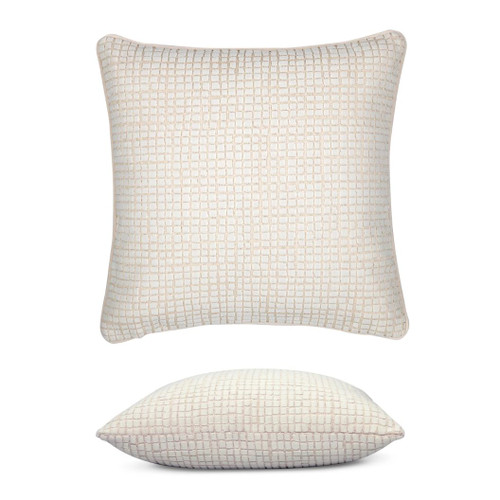 Scala Crema Elaine Smith outdoor pillow, 20" square — front view with side-view inset