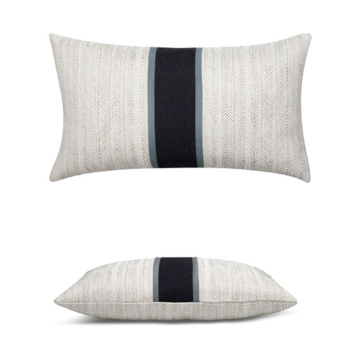 Meridian Pebble Lumbar Elaine Smith outdoor pillow, 12" x 20" — front view with side-view inset