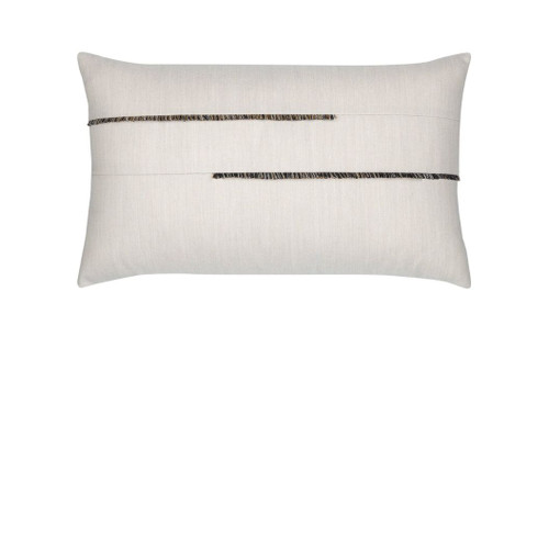 Micro Fringe Grigio Lumbar Elaine Smith outdoor pillow, 12" x 20" — front view with side-view inset