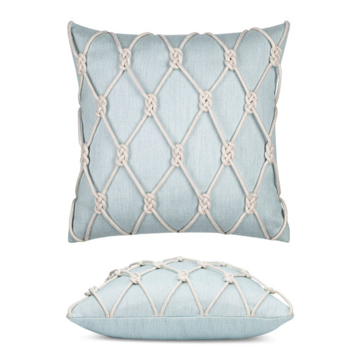 Latticework Opal Elaine Smith outdoor pillow, 20" square — front view with side-view inset