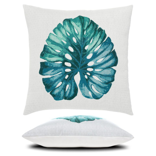 Leaf Lagoon Elaine Smith outdoor pillow, 22" square — front view with side-view inset
