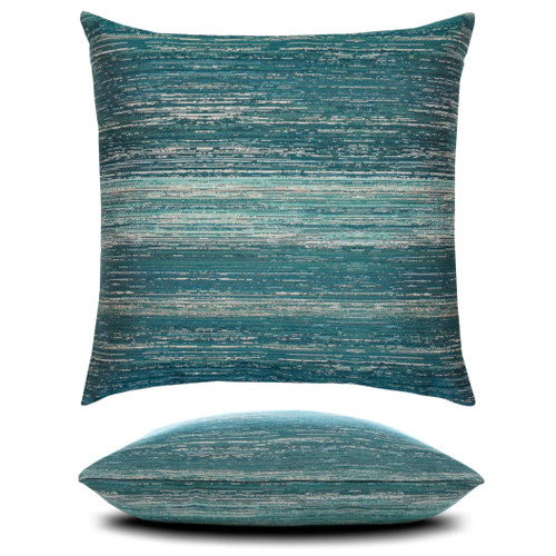 Textured Lagoon Elaine Smith outdoor pillow, 22" square — front view with side-view inset