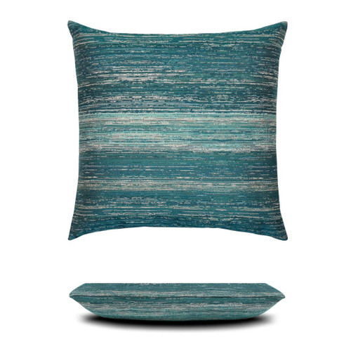 Textured Lagoon Elaine Smith outdoor pillow, 20" square — front view with side-view inset