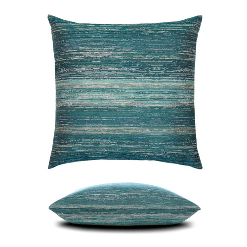 Textured Lagoon Elaine Smith outdoor pillow, 20" square — front view with side-view inset