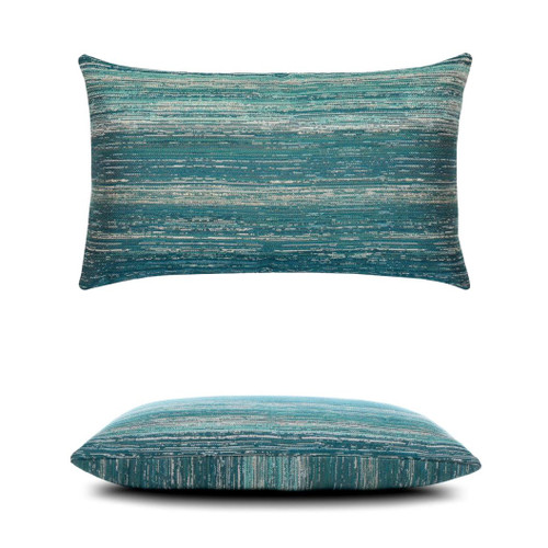 Textured Lagoon Lumbar Elaine Smith outdoor pillow, 12" x 20" — front view with side-view inset