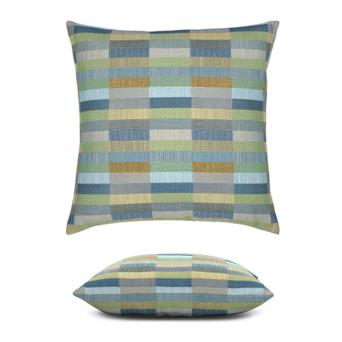 Mosaic Lagoon Elaine Smith outdoor pillow, 20" square | front view with side-view inset