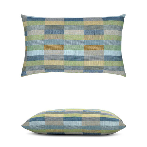Mosaic Lagoon Lumbar Elaine Smith outdoor pillow, 12" x 20" | front view with side-view inset