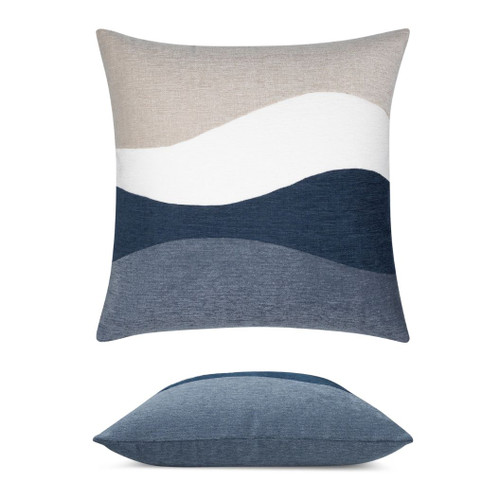 Contour Indigo Elaine Smith outdoor pillow, 20" square | front view with side-view inset