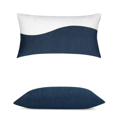 Contour Indigo Lumbar Elaine Smith outdoor pillow, 12" x 20" | front view with side-view inset