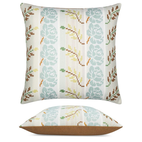 Revival Anew Elaine Smith outdoor pillow, 22" square | front view with side-view inset