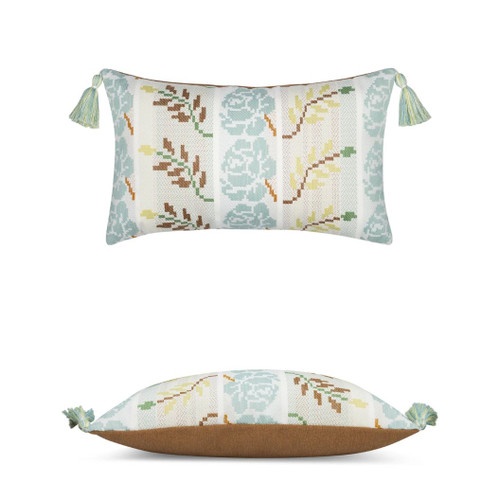 Revival Anew Lumbar Elaine Smith outdoor pillow, 12" x 20" | front view with side-view inset