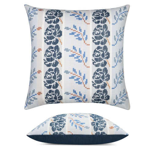 Revival Lapis Elaine Smith outdoor pillow, 22" square | front view with side-view inset