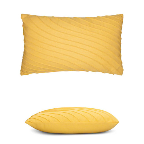 Tidal Buttercup Lumbar Elaine Smith outdoor pillow, 12" x 20" | front view with side-view inset