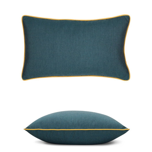 Lagoon Sunrise Lumbar Elaine Smith outdoor pillow, 12" x 20" | front view with side-view inset