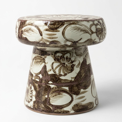 Brown & White Silla Flower Cloud porcelain garden stool on a white background