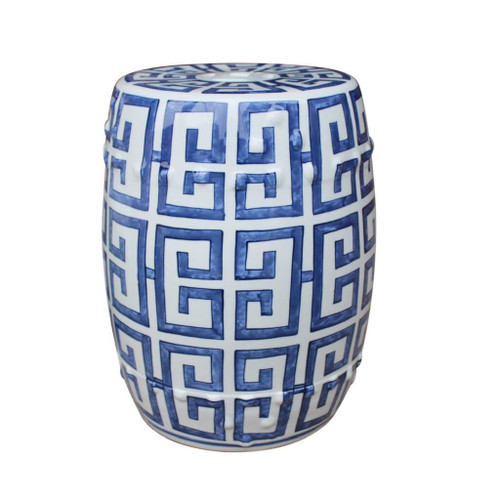 Blue and White Greek Key Stool