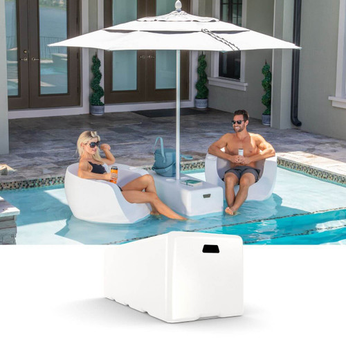 Tenjam White Granite Pool Side Table/Bench with Umbrella Opening