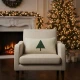 pillow on indoor chair by fireplace