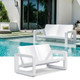 Tupelo Goods Deck Loveseat in White on a pool tanning ledge