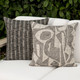 Ebony Pillow Package styled on a neutral outdoor sofa | Influence Ebony and Intertwine Ebony