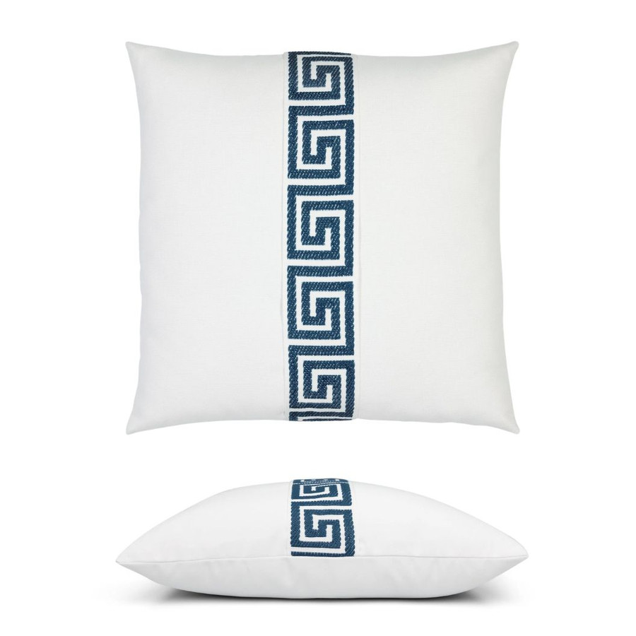 Voyager Lagoon pillow design with Greek key design on front face