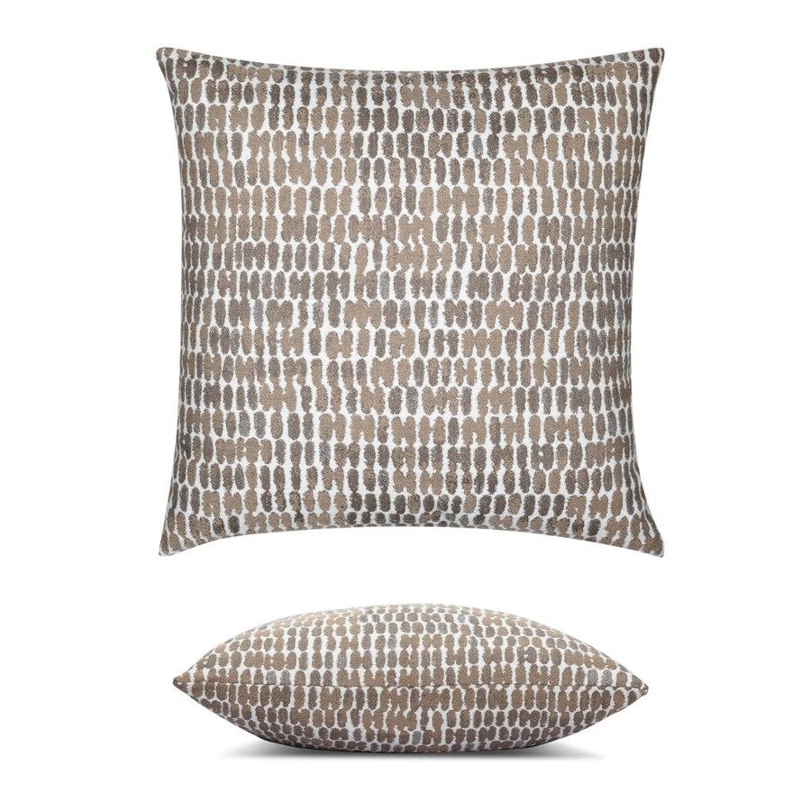 Thumbprint Latte Elaine Smith outdoor pillow, 20" square | front view with side-view inset