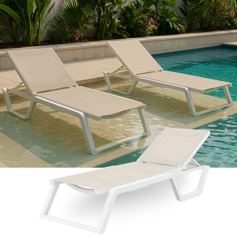 White Loreto Chaise collection on pool deck
