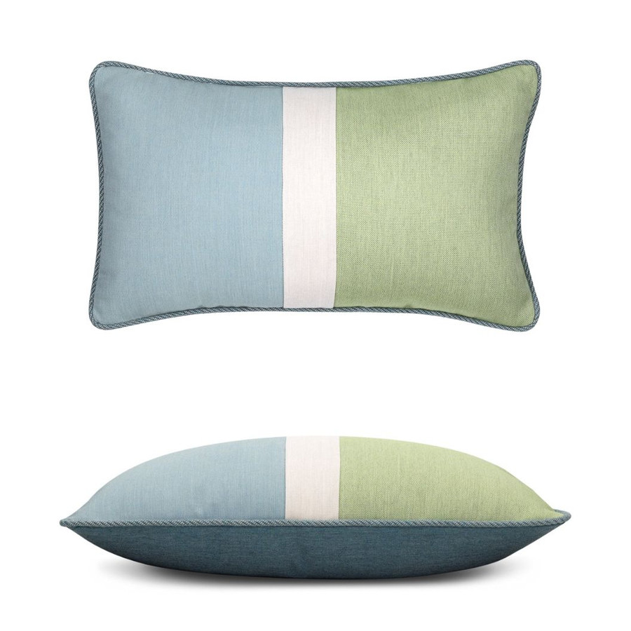 Composition Seaglass Outdoor lumbar Pillow Front and Side Studio View