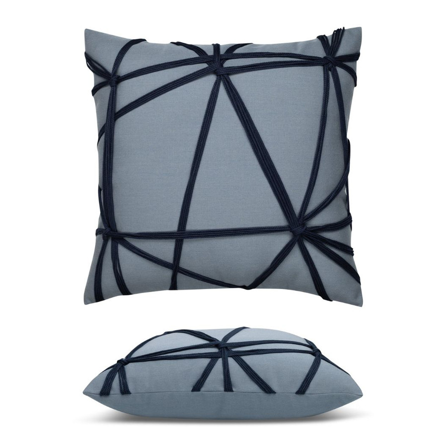 Interlace Slate Outdoor Pillow Front and Side View