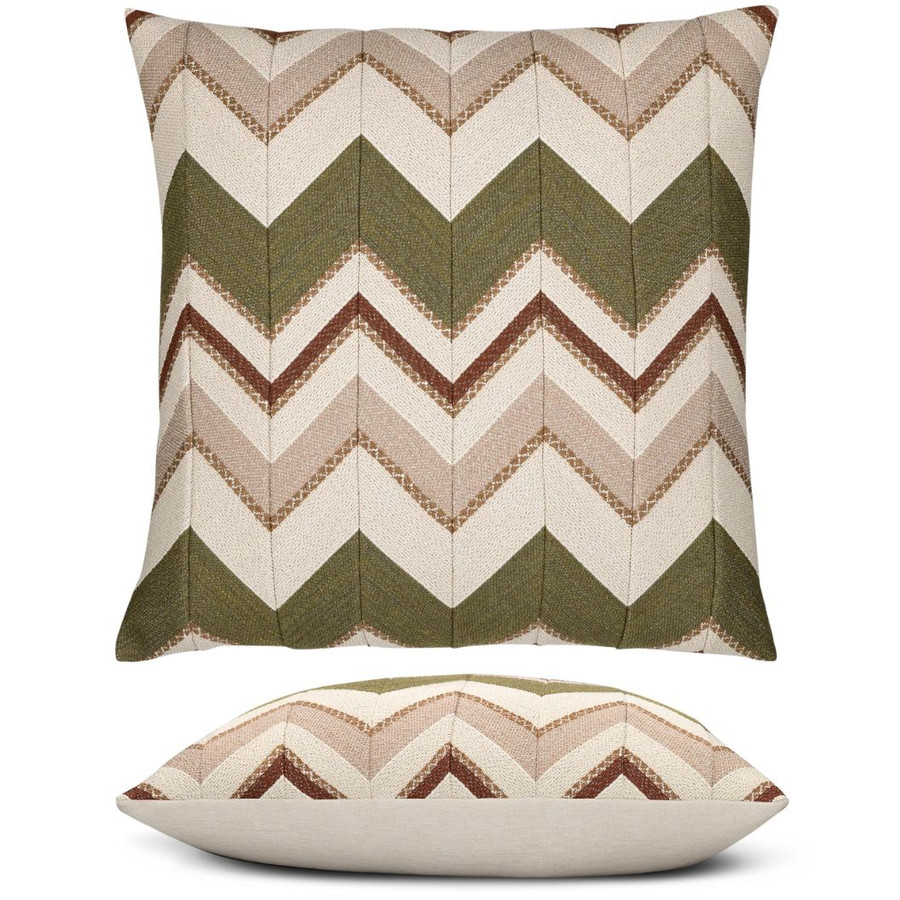 Mission Elaine Smith outdoor pillow, 22" square — front view with side-view inset