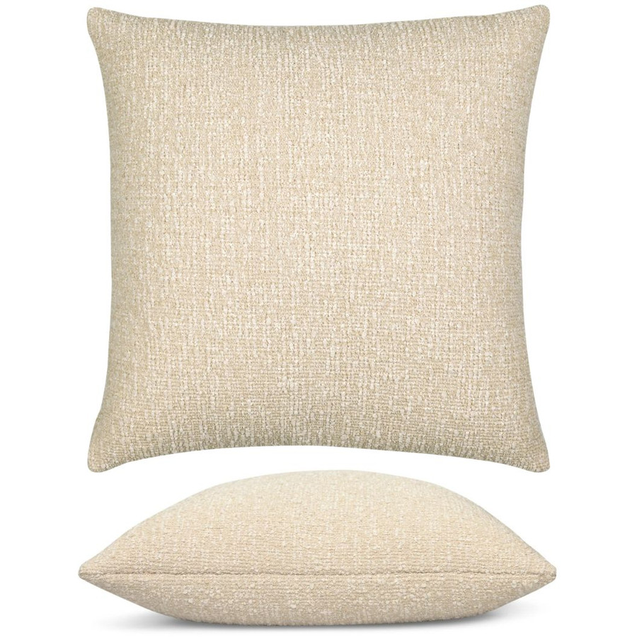 Alto Crema Elaine Smith outdoor pillow, 22" square — front view with side-view inset