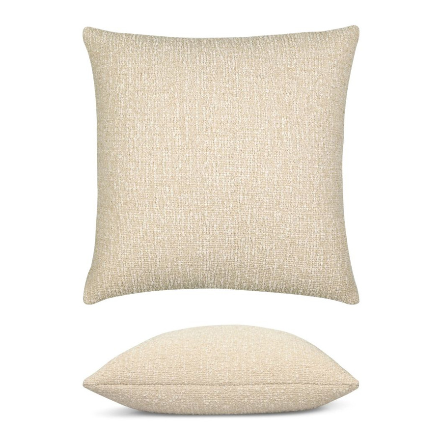 Alto Crema Elaine Smith outdoor pillow, 20" square — front view with side-view inset