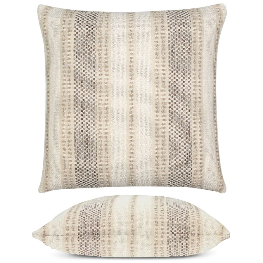 Axis Travertine Elaine Smith outdoor pillow, 22" square — front view with side-view inset