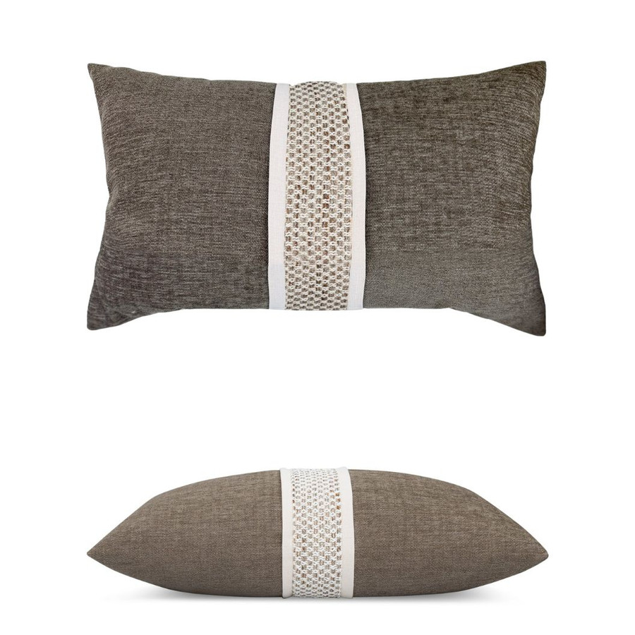 Inlay Quarry Lumbar Elaine Smith outdoor pillow, 12" x 20" — front view with side-view inset