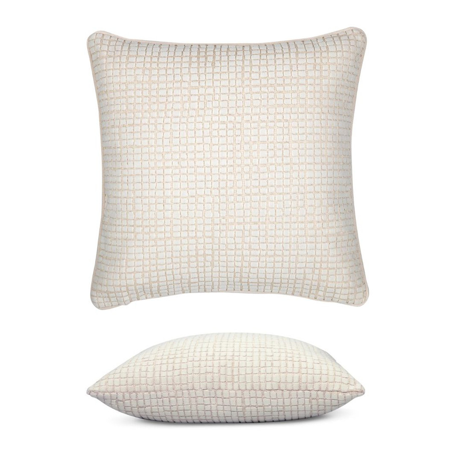 Scala Crema Elaine Smith outdoor pillow, 20" square — front view with side-view inset