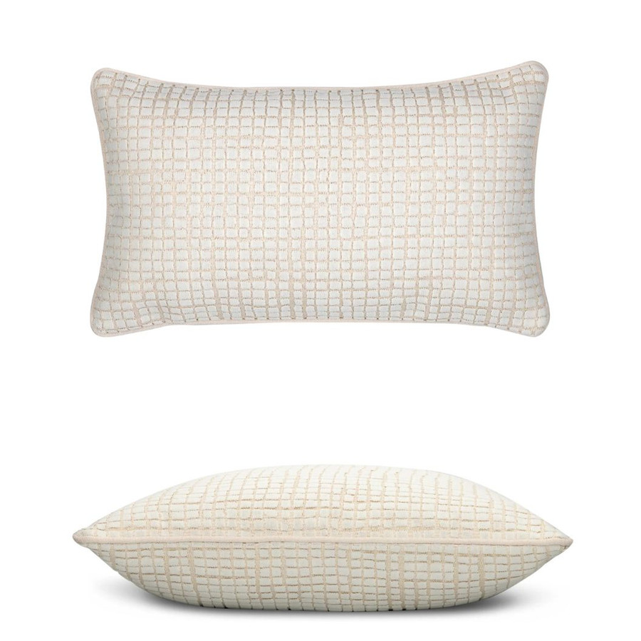 Scala Crema Lumbar Elaine Smith outdoor pillow, 12" x 20" — front view with side-view inset
