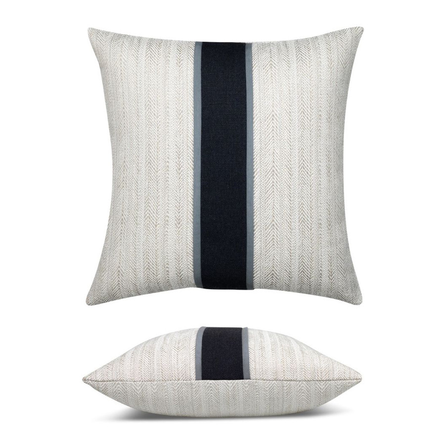 Meridian Pebble Elaine Smith outdoor pillow, 20" square — front view with side-view inset
