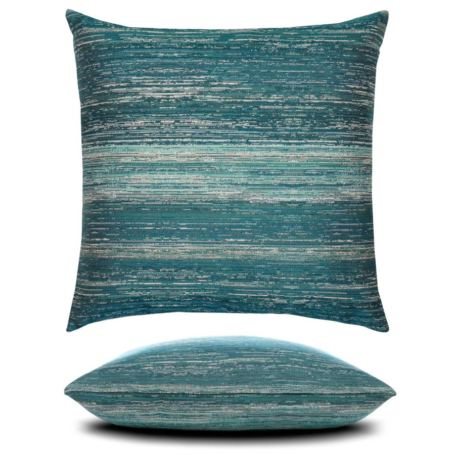 Textured Lagoon Elaine Smith outdoor pillow, 22" square — front view with side-view inset