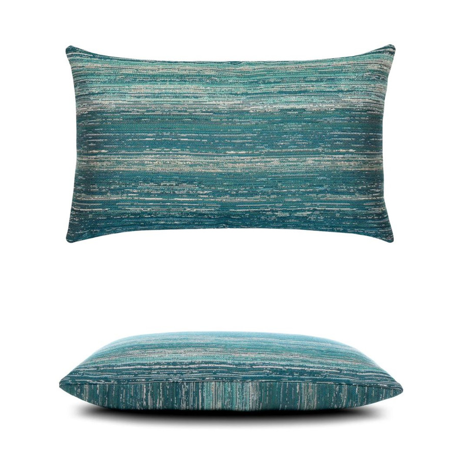 Textured Lagoon Lumbar Elaine Smith outdoor pillow, 12" x 20" — front view with side-view inset