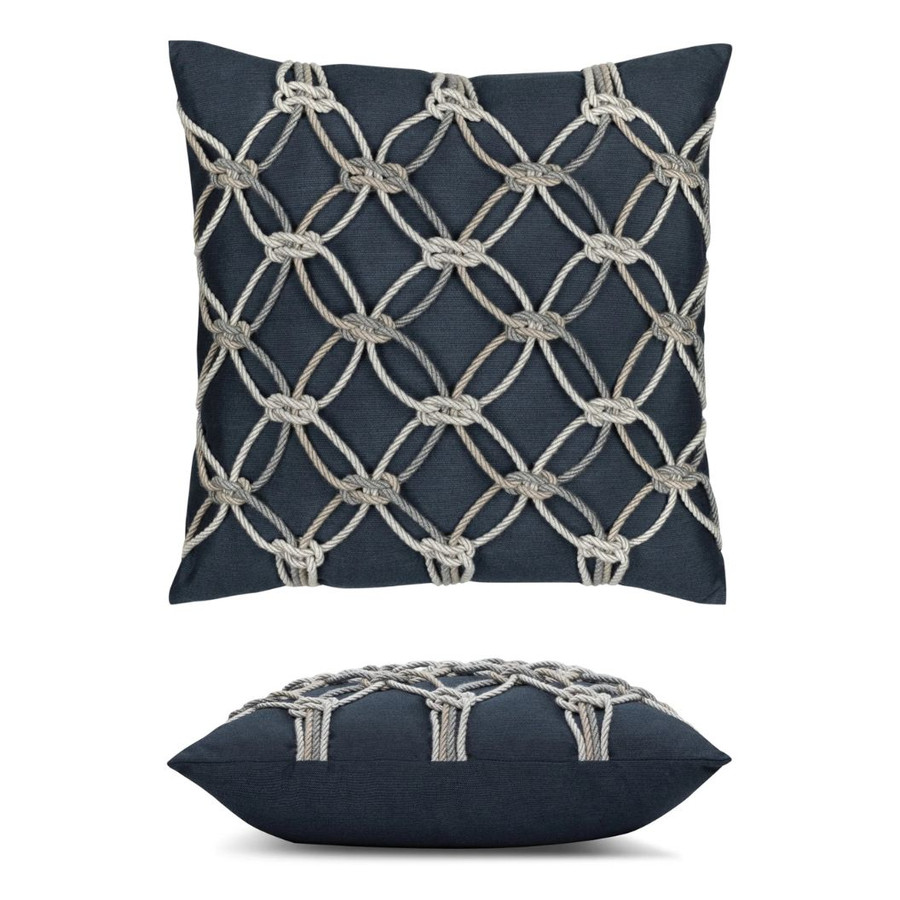 Elaine Smith Rope Indigo Pillow front and side view