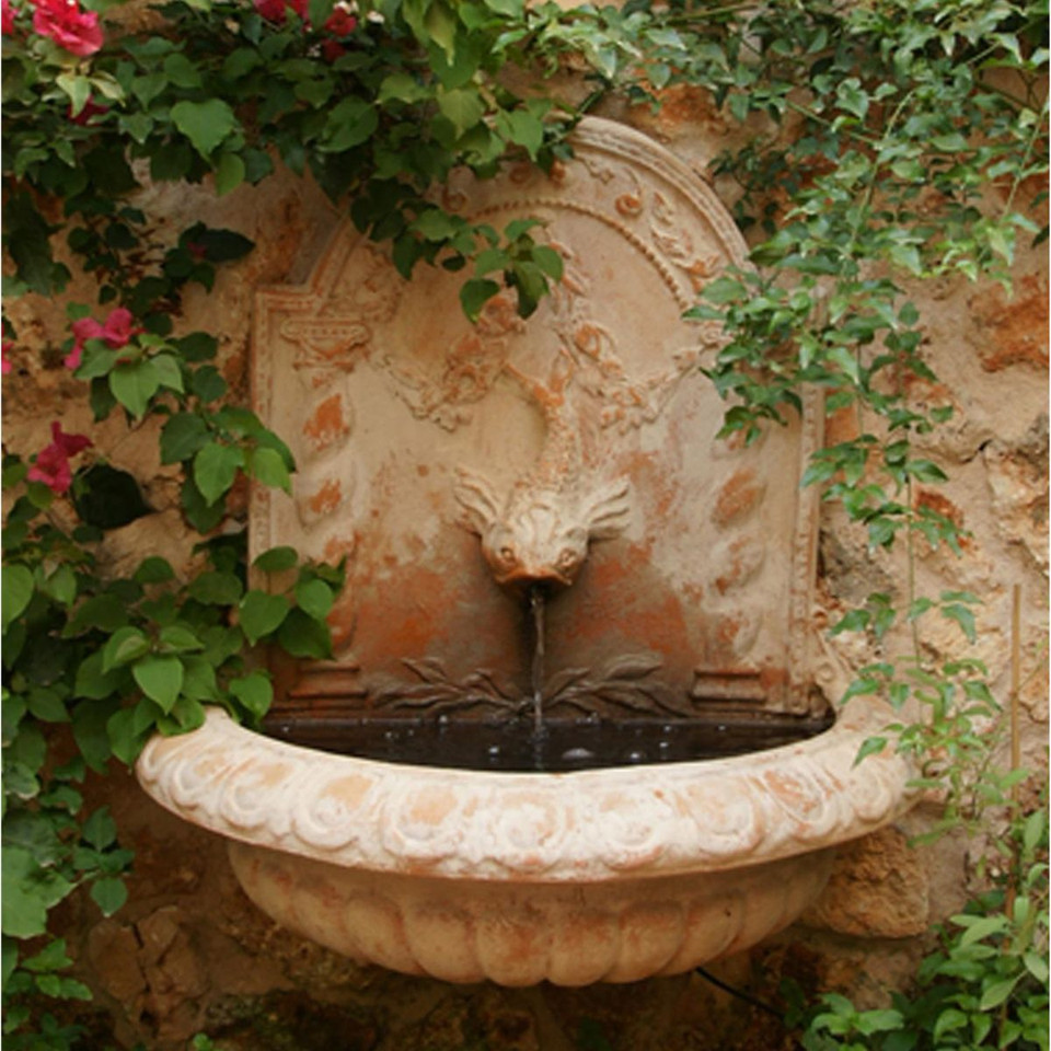 Great Dolphin Bowl Fiberglass Wall Fountain Feature